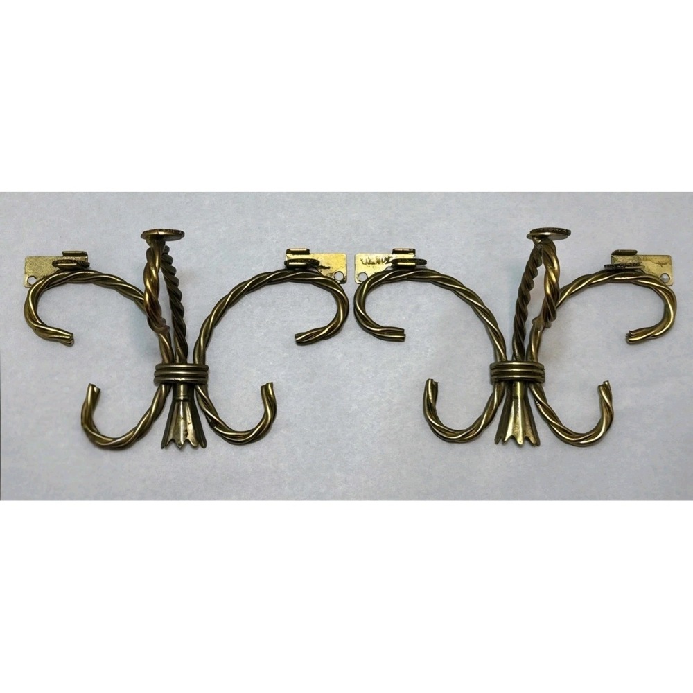 VTG Set 2 Hollywood Regency Brass Twisted Rope Wall Shelf Brackets Era 1970s-80s